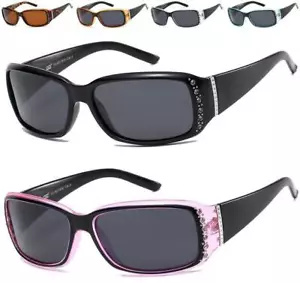 Polarized Womens Sunglasses Designer Black Rhinestone Wrap Retro Vintage Ladies - Picture 1 of 8