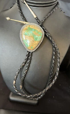Corbata nativa para hombre verde Royston turquesa Bolo plata esterlina navajo 14520 Foto 1 de 4