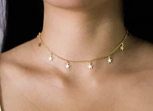 Stars Pendant Choker Necklace Chain Delicate Gold - Picture 1 of 7