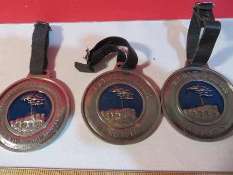 3 Pebble Beach Spyglass Hill Spanish Bay Del Monte Heavy Metal Golf Bag Tags Cover