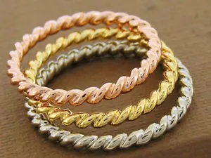 R253 Genuine 10K, 14K or 18K Yellow, White or Rose Gold Twist Rope Band Ring  - Picture 1 of 8