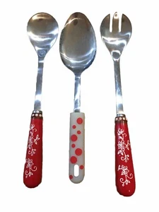Temp-tations Set 3 Floral Lace Metal Solid Serving Spoon spork Red Ceramic metal - Picture 1 of 9