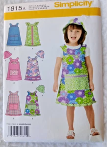 Vestido de verano Simplicity 1815 para niñas, jersey, sombrero patrón de costura talla 3-8 - Imagen 1 de 2
