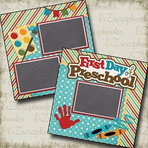 First Day Pre-School - 2 Premade Scrapbook Pages - EZ Layout 2214 - Picture 1 of 4