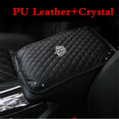 1X Bling Diamond Rhinestone Black Leather Armrest Box Rail Pad Mat Car Accessory - Image 1 of 4
