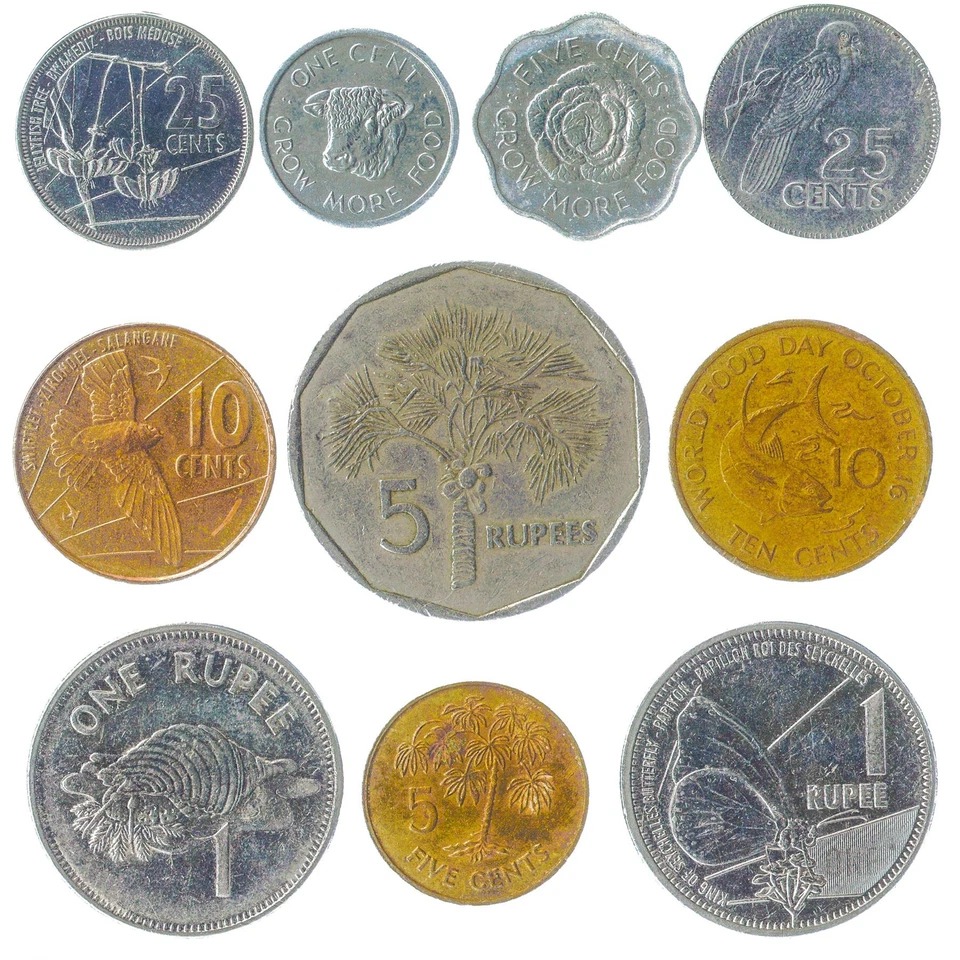 Monedas Seychelles Centavos Rupias | Colección de 10 | Animales Exóticos 1972 - 2021 Foto 1 de 4