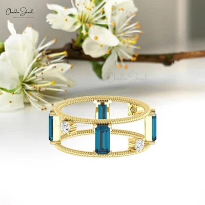 Diamond Twist Wedding Ring 1 CT London Blue Topaz With 14k Solid Gold Jewelry - Image 1 of 4