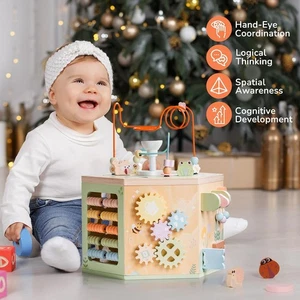 ROBUD 13-in-1 Montessori Toys Fountain Garden Theme Wooden Activity Cube Gifts - Picture 1 of 10