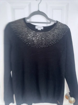 Suéter negro para mujer Calvin Klein con destellos en todo el cuello-talla pequeña. Foto 1 de 4