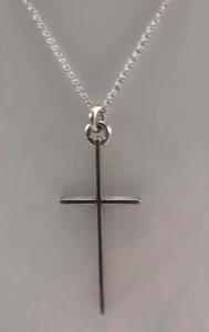 Vintage Sterling Fine Thin Cross Pendant Necklace - Picture 1 of 3