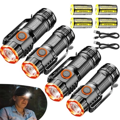 1-4x Mini Pocket LED Flashlight USB Rechargeable Magnet EDC Torch Hat Headlamp - Image 1 of 4