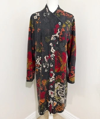 Cárdigan Suéter Abrigo Mezcla Lana J. Jill Madison Floral Jacquard Longline Talla L Foto 1 de 4