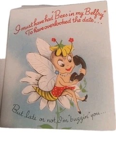 Gibson Birthday Card VTG Anthropomorphic BumbleBee Flowers Phone Cake High Heel - Picture 1 of 5