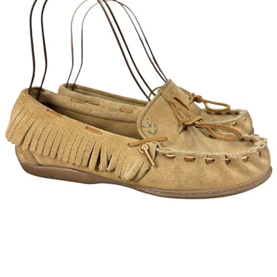 Minnetonka Mocasín Flecos Parte Inferior Dura Sin Cordones Gamuza Cuero Zapatos Para Mujer talla 8.5 Foto 1 de 4