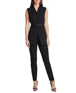 Tahari ASL Women's Pinstripe Belted Vest (Black Ivory Pinstripe, 6) - Picture 1 of 4