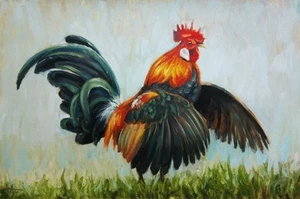 Rooster Painting Original Oil Painting Farm Bird Painting Chicken Art - Picture 1 of 7