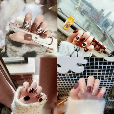 24Pcs Fake Nail Acrylic Press On Tip Art Mix-colored Full Cover False Type Short - Image 1 of 4