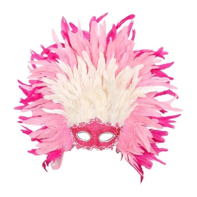 Feather Headdress Masquerade Mask for Mardi Gras Halloween Stage Performance - Image 1 of 2