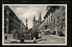 Ansichtskarte Ansbach, St. Johanniskirche mit Markgraf Georg-Brunnen  - Picture 1 of 2