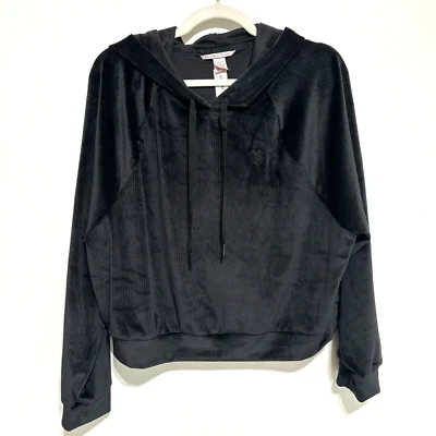 Victoria’s Secret Velour Long Sleeve Hoodie Black NWT Large - Image 1 of 4