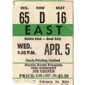 JOE COCKER & APRIL WINE Concert Ticket Stub TORONTO ON 4/5/72 MAPLE LEAF GARDENS - Picture 1 of 2