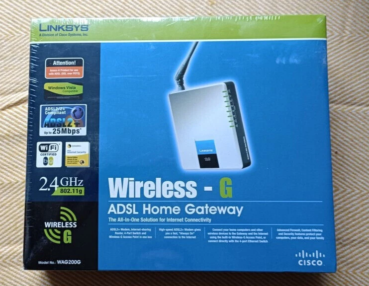 Linksys Wireless-G ADSL Home Gateway Router Model WAG200G Sealed - Image 1 of 4