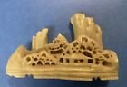 Chinese OLD BEIGE Soapstone, ROCKY LANDSCAPE   -HUTS,TREES, Mountain     4”by 3