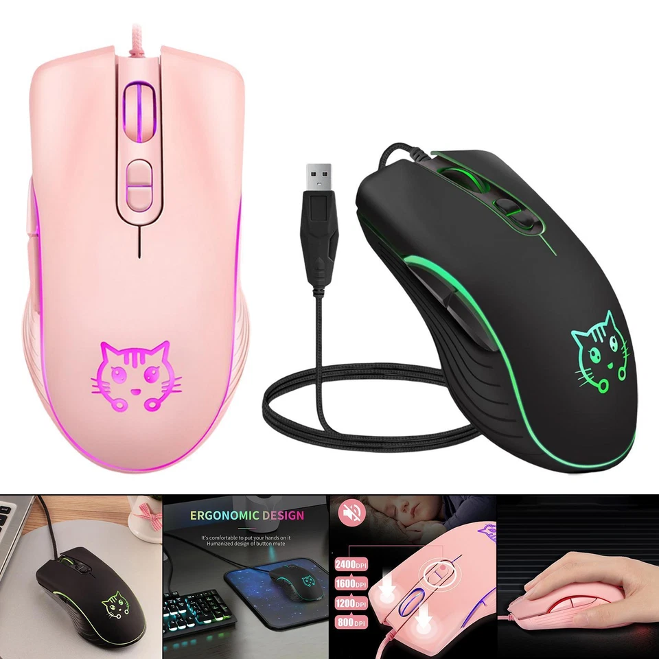 USB Wired Game Mouse Breathing Lights PC Laptop Optical Mice 2400 DPI - Image 1 of 1