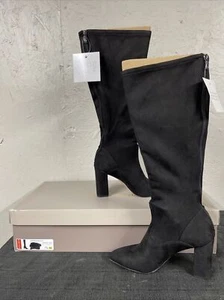 Franco Sarto Womens Knee High Boots Size 10 M Katherine Black Suede Zip Up - Picture 1 of 15