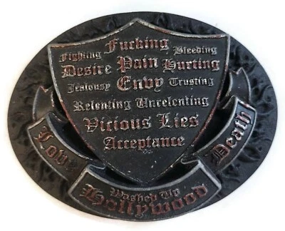 WASHED UP HOLLYWOOD LOVE and DEATH BUCKLE SOLD AS A PAPERWEIGHT "SLIGHT DEFECT!" - Image 1 of 4