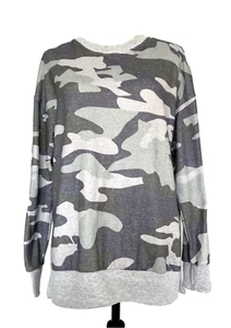 ECOWISH Damen Pullover Long Sweatshirt grau blau bunt Camouflage Rundhals M - Bild 1 von 8