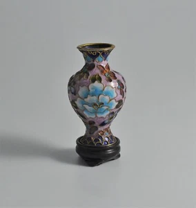 N5276 STUPENDO VASO CINESE MINIATURA IN CLOISONNE' con BASE IN LEGNO - Foto 1 di 9