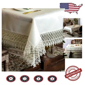 Vintage Flower Embroidered Lace Tablecloth 60 x 104 - Chic Dining Essential - Picture 1 of 9