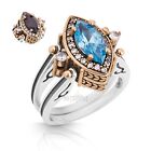 Turkish Reversible Marquise London Blue and Onyx Topaz 925 Sterling Silver Ring