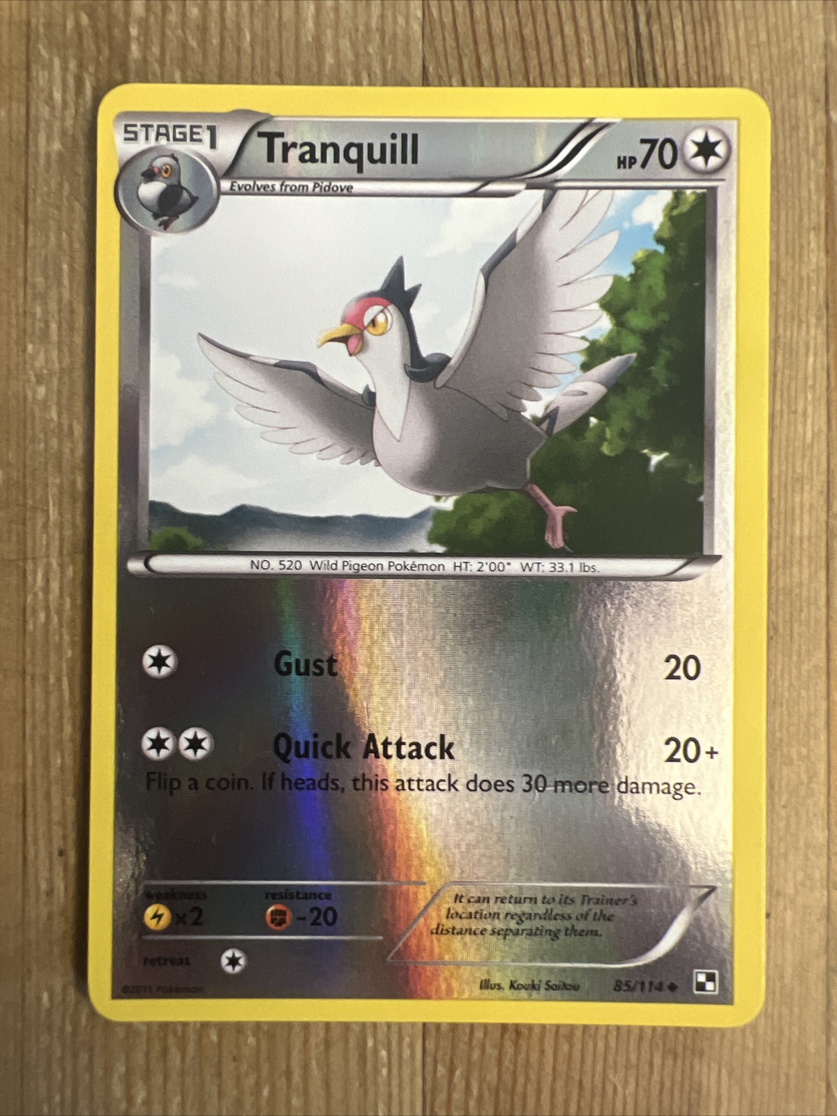 Tranquill 85/114 Pokemon TCG Black & White 2011 - Reverse Holo Near Mint