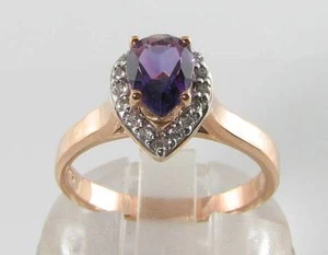 9CT 9K ROSE GOLD AMETHYST & DIAMOND HALO ART DECO INS PEAR RING FREE RESIZE - Picture 1 of 3