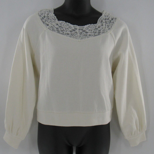 OFF WHITE Felpa donna H&M con pizzo panna avorio tinta unita taglia XL nuova con etichetta