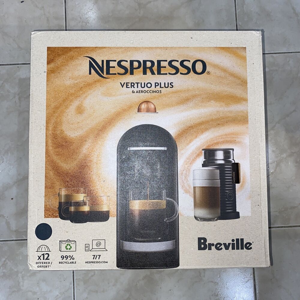 Nespresso VertuoPlus Deluxe Coffee & Espresso Maker Breville Aeroccino3 Black