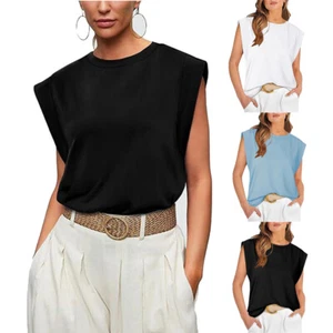 Womens Vest Tops Summer Sleeveless Blouse Ladies Tank Tee T Shirt Plus Size - Picture 1 of 15