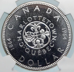 1964 CANADA Quebec Charlottetown VINTAGE Genuine SILVER Dollar Coin NGC i85063 - Picture 1 of 5