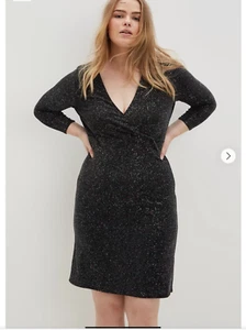 Dorothy Perkins Plus Size 26 Curve Black Glitter Side Wrap DRESS Xmas Party £40 - Picture 1 of 4