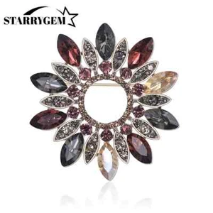 Women's Crystal Flower Brooch Pin Rhinestone Brooches Jewelry Gift Party Wedding - Picture 1 of 4