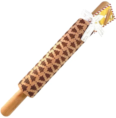 Boutique CHRISTMAS TREE Wooden Embossed Cookie Large ROLLING PIN NWT New - Image 1 of 2
