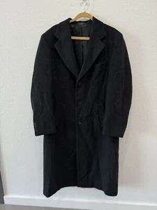 Vtg Chaps Ralph Lauren Mens Overcoat Black Jacket Cashmere Wool Coat Italy 42L - Picture 1 of 6