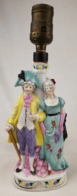 Antique Sitzendorf Porcelain Table Lamp Victoraian Figural Couple German 10.5" H - Image 1 of 4