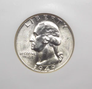 1949 "D" Washington ARGENTO quarto 25c NGC MS65 #027 GEM non circolato ECC&C, Inc - Foto 1 di 5