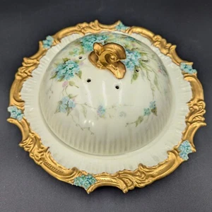 TRESSEMAN & VOGT SOUVENIR T&V FRANCE COVERED DISH BLUE FLOWERS, GOLD TRIM, CHIP - Picture 1 of 17