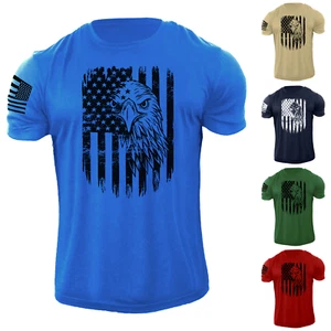 Men's Eagle USA Flag T Shirt American Patriotic 100% Cotton - Picture 1 of 13
