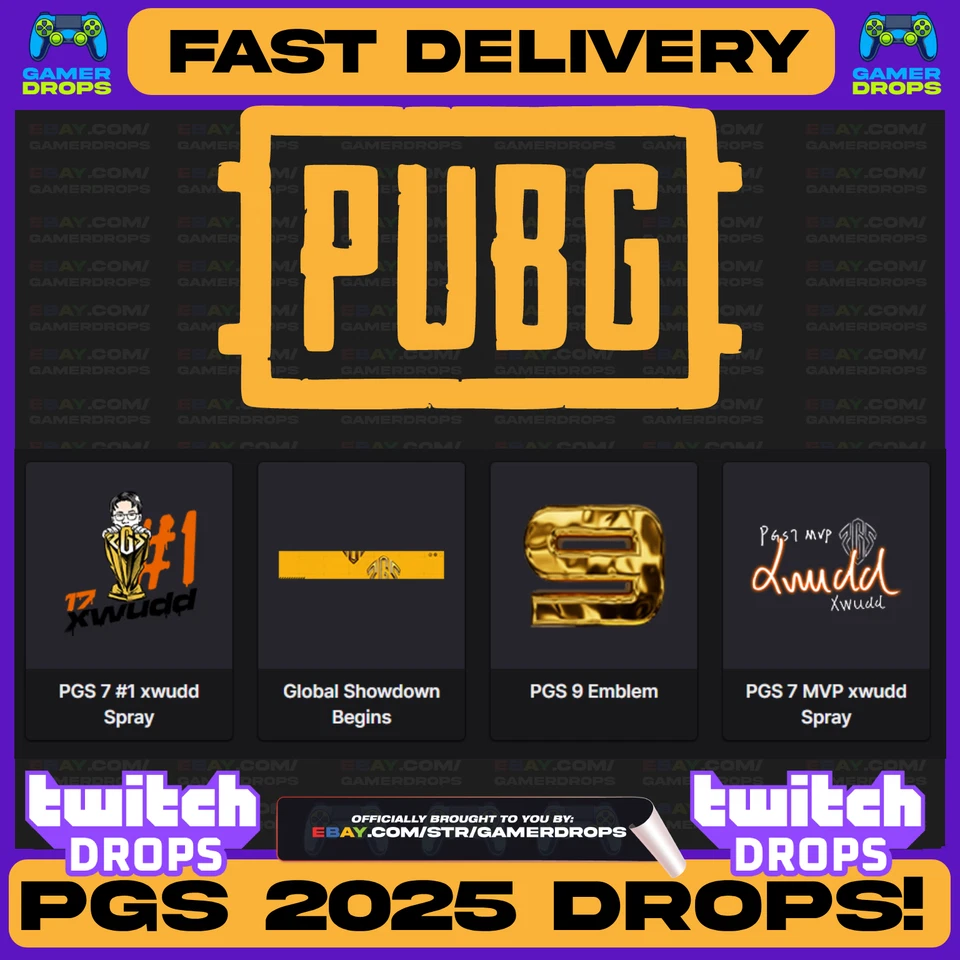 PUBG TWITCH DROPS - NUEVAS GOTAS PGS 2025 - SPRAY - EMBLEMA - BANNER - ¡MÁS! Foto 1 de 1