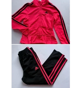 Adidas 2-teiliges Set Mädchen 6 fuchsia Hoodie schwarz gerade Hose 2 Streifen Logo - Bild 1 von 12
